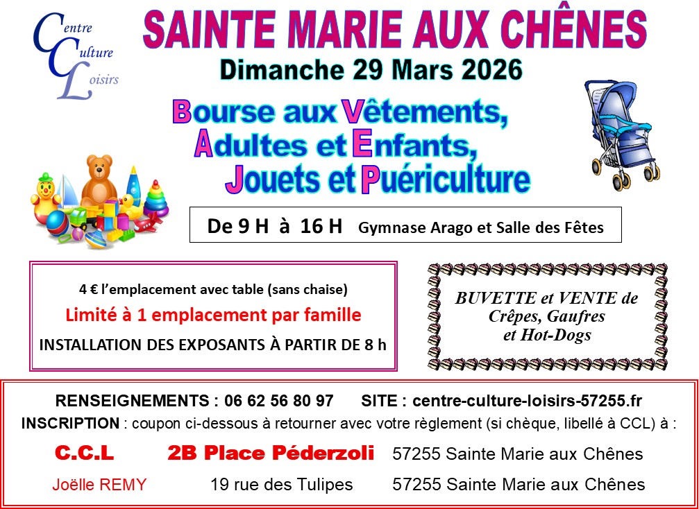 BOURSE AUX VETEMENTS (adultes, enfants) JOUETS ET PUERICULTURE